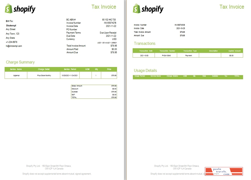 Canada Shopify tax invoice PSD template